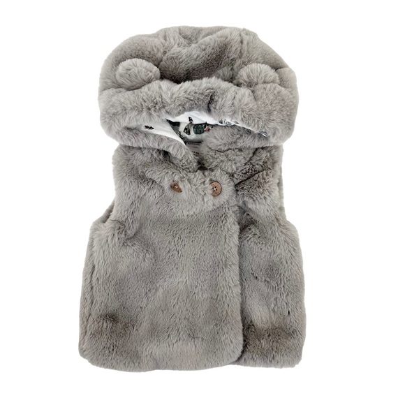 Catherine Malandrino Faux Fur Hooded Vest Gray Size 6-9 Months - Picture 1 of 10